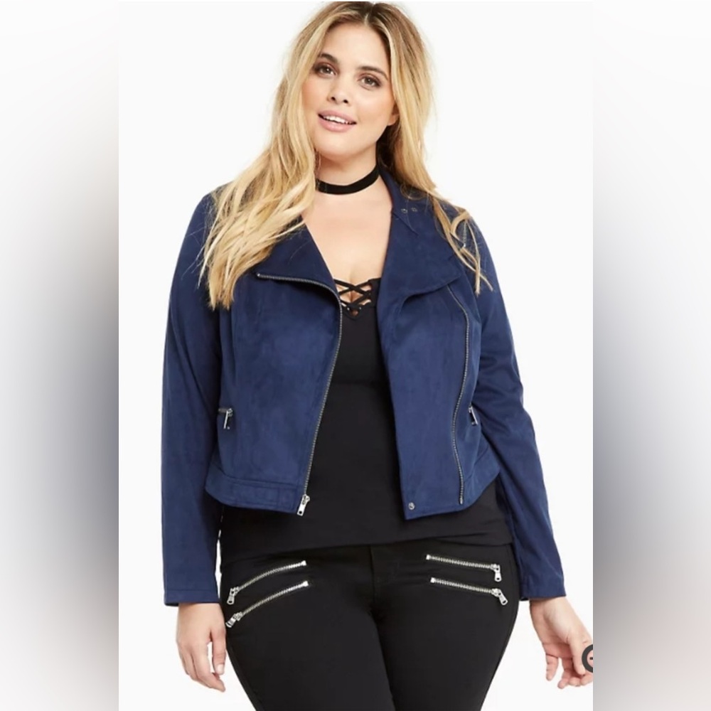 Torrid Faux Suede Essential Moto Jacket in Peacoat Navy Blue Size:Torrid 1; NWOT